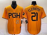 Men's Pittsburgh Pirates #21 Roberto Clemente Number Gold 2023 City Connect Stitched Jersey2,baseball caps,new era cap wholesale,wholesale hats