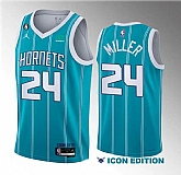 Men's Charlotte Hornets #24 Brandon Miller Blue 6 Patch Sponsor 2023 Icon Edition Stitched Jersey Dzhi 