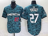 Men's Los Angeles Angels #27 Mike Trout Number Teal 2023 All Star Cool Base Stitched Jersey,baseball caps,new era cap wholesale,wholesale hats