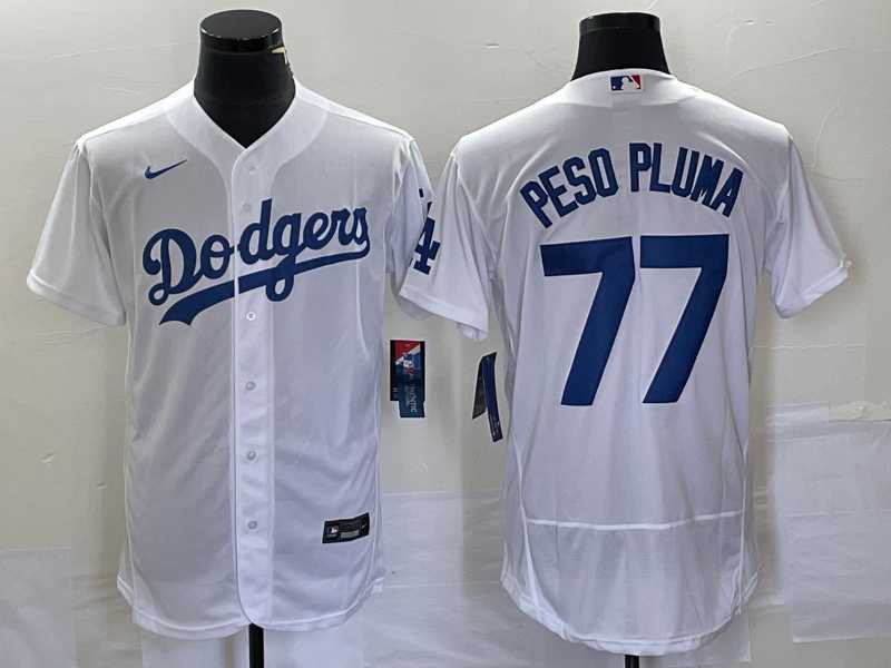 Men's Los Angeles Dodgers #77 Peso Pluma White Stitched Flex Base Nike Jersey
