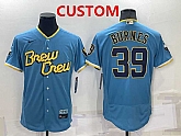 Men's Milwaukee Brewers Custom Blue 2022 City Connect Flex Base Stitched Jersey