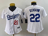 Women's Los Angeles Dodgers #22 Clayton Kershaw Number White Stitched MLB Cool Base Nike Jersey,baseball caps,new era cap wholesale,wholesale hats
