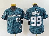 Women's New York Yankees #99 Aaron Judge Number Teal 2023 All star Cool Base Stitched Baseball Jersey,baseball caps,new era cap wholesale,wholesale hats