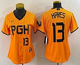 Women's Pittsburgh Pirates #13 KeBryan Hayes Number Yellow 2023 City Connect Stitched Jersey1,baseball caps,new era cap wholesale,wholesale hats