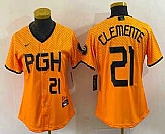 Women's Pittsburgh Pirates #21 Roberto Clemente Number Yellow 2023 City Connect Stitched Jersey,baseball caps,new era cap wholesale,wholesale hats