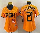 Women's Pittsburgh Pirates #21 Roberto Clemente Number Yellow 2023 City Connect Stitched Jersey1,baseball caps,new era cap wholesale,wholesale hats