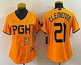 Women's Pittsburgh Pirates #21 Roberto Clemente Number Yellow 2023 City Connect Stitched Jersey2,baseball caps,new era cap wholesale,wholesale hats