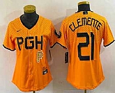 Women's Pittsburgh Pirates #21 Roberto Clemente Yellow 2023 City Connect Stitched Jersey1