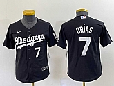 Youth Los Angeles Dodgers #7 Julio Urias Number Black Turn Back The Clock Stitched Cool Base Jersey,baseball caps,new era cap wholesale,wholesale hats