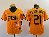Youth Pittsburgh Pirates #21 Roberto Clemente Number Yellow 2023 City Connect Stitched Jersey,baseball caps,new era cap wholesale,wholesale hats