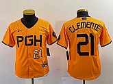 Youth Pittsburgh Pirates #21 Roberto Clemente Number Yellow 2023 City Connect Stitched Jersey1,baseball caps,new era cap wholesale,wholesale hats
