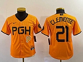 Youth Pittsburgh Pirates #21 Roberto Clemente Yellow 2023 City Connect Stitched Jersey1,baseball caps,new era cap wholesale,wholesale hats