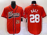 Men's Detroit Tigers #28 Javier Baez Number Orange Cool Base Stitched Baseball Jersey,baseball caps,new era cap wholesale,wholesale hats