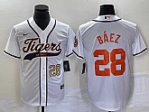 Men's Detroit Tigers #28 Javier Baez Number White Cool Base Stitched Baseball Jersey,baseball caps,new era cap wholesale,wholesale hats