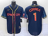 Men's Houston Astros #1 Carlos Correa 2022 Navy Blue City Connect Cool Base Stitched Jersey,baseball caps,new era cap wholesale,wholesale hats