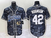 Men's Los Angeles Dodgers #42 Jackie Robinson Number Grey Camo Cool Base With Patch Stitched Baseball Jersey,baseball caps,new era cap wholesale,wholesale hats