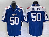Men's Los Angeles Dodgers #50 Mookie Betts Blue Vin Scully Patch Stitched Jersey,baseball caps,new era cap wholesale,wholesale hats
