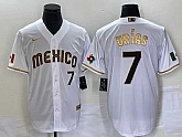 Men's Mexico Baseball #7 Julio Urias Number 2023 White Gold World Baseball Classic Stitched Jersey,baseball caps,new era cap wholesale,wholesale hats