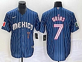 Men's Mexico Baseball #7 Julio Urias Number Navy Blue Pinstripe 2020 World Series Cool Base Nike Jersey2,baseball caps,new era cap wholesale,wholesale hats