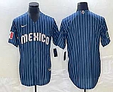 Men's Mexico Baseball Blank 2023 Navy Blue Pinstripe World Baseball Classic Stitched Jersey,baseball caps,new era cap wholesale,wholesale hats