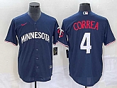 Men's Minnesota Twins #4 Carlos Correa 2023 Navy Blue Cool Base Stitched Jersey,baseball caps,new era cap wholesale,wholesale hats