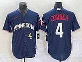 Men's Minnesota Twins #4 Carlos Correa Number 2023 Navy Blue Cool Base Stitched Jersey,baseball caps,new era cap wholesale,wholesale hats