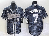 Men's New York Yankees #7 Mickey Mantle Grey Camo Cool Base With Patch Baseball Jersey,baseball caps,new era cap wholesale,wholesale hats
