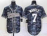 Men's New York Yankees #7 Mickey Mantle Grey Camo Cool Base With Patch Stitched Baseball Jersey,baseball caps,new era cap wholesale,wholesale hats