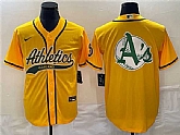 Men's Oakland Athletics Yellow Team Big Logo Cool Base Stitched Baseball Jersey 001,baseball caps,new era cap wholesale,wholesale hats
