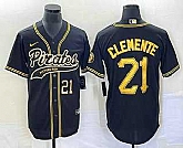 Men's Pittsburgh Pirates #21 Roberto Clemente Number Black Cool Base Stitched Baseball Jersey,baseball caps,new era cap wholesale,wholesale hats