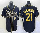 Men's Pittsburgh Pirates #21 Roberto Clemente Number Black Cool Base Stitched Baseball Jerseys,baseball caps,new era cap wholesale,wholesale hats
