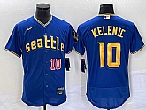 Men's Seattle Mariners #10 Jarred Kelenic Number Blue 2023 City Connect Flex Base Stitched Jersey,baseball caps,new era cap wholesale,wholesale hats