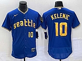 Men's Seattle Mariners #10 Jarred Kelenic Number Blue 2023 City Connect Flex Base Stitched Jerseys,baseball caps,new era cap wholesale,wholesale hats