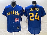Men's Seattle Mariners #24 Ken Griffey Number Blue 2023 City Connect Flex Base Stitched Jersey,baseball caps,new era cap wholesale,wholesale hats