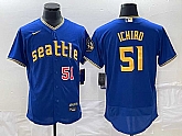 Men's Seattle Mariners #51 Ichiro Suzuki Number Blue 2023 City Connect Flex Base Stitched Jersey,baseball caps,new era cap wholesale,wholesale hats