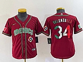 Youth Mexico Baseball #34 Fernando Valenzuela 2023 Red World Classic Stitched Jersey10