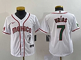 Youth Mexico Baseball #7 Julio Urias Number 2023 Red World Baseball Classic Stitched Jersey2