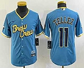 Youth Milwaukee Brewers #11 Rowdy Tellez Blue 2022 City Connect Cool Base Stitched Jersey,baseball caps,new era cap wholesale,wholesale hats
