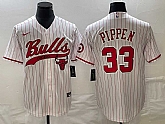Men's Chicago Bulls #33 Scottie Pippen White Pinstripe Cool Base Stitched Baseball Jersey,baseball caps,new era cap wholesale,wholesale hats