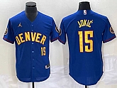 Men's Denver Nuggets #15 Nikola Jokic Blue With Patch Stitched Baseball Jersey,baseball caps,new era cap wholesale,wholesale hats