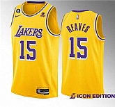 Men's Los Angeles Lakers #15 Austin Reaves Yellow Edition With NO.6 Patch Stitched Basketball Jersey,baseball caps,new era cap wholesale,wholesale hats