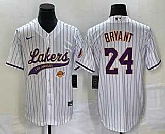 Men's Los Angeles Lakers #24 Kobe Bryant White Pinstripe With Patch Cool Base Stitched Baseball Jersey,baseball caps,new era cap wholesale,wholesale hats