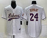 Men's Los Angeles Lakers #24 Kobe Bryant White Pinstripe With Patch Cool Base Stitched Baseball Jersey1,baseball caps,new era cap wholesale,wholesale hats