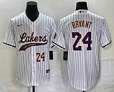 Men's Los Angeles Lakers #24 Kobe Bryant White Pinstripe With Patch Cool Base Stitched Baseball Jersey2,baseball caps,new era cap wholesale,wholesale hats