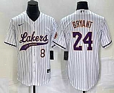 Men's Los Angeles Lakers #8 #24 Kobe Bryant White Pinstripe With Patch Cool Base Stitched Baseball Jersey,baseball caps,new era cap wholesale,wholesale hats