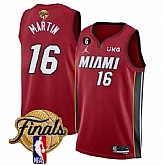 Men's Miami Heat #16 Caleb Martin Red 2023 Finals Statement Edition With NO.6 Patch Stitched Basketball Jersey,baseball caps,new era cap wholesale,wholesale hats