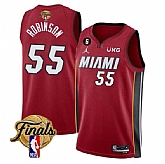 Men's Miami Heat #55 Duncan Robinson Red 2023 Finals Statement Edition With NO.6 Patch Stitched Basketball Jersey