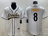 Men's Pittsburgh Steelers #8 Kenny Pickett White With Patch Cool Base Stitched Baseball Jersey,baseball caps,new era cap wholesale,wholesale hats
