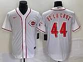 Men's Cincinnati Reds #44 Elly De La Cruz White With Patch Cool Base Stitched Baseball Jersey