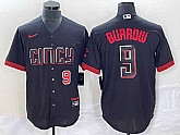 Men's Cincinnati Reds #9 Joe Burrow Number Black 2023 City Connect Cool Base Stitched Baseball Jersey,baseball caps,new era cap wholesale,wholesale hats